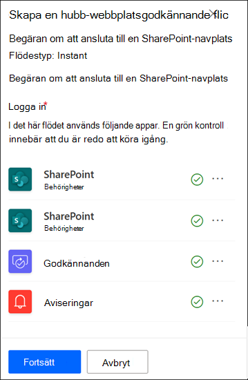 skärmbild av hubbens godkännandeapp inloggad