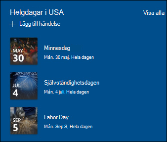 Förhandsgranskning av webbdelen Händelser.