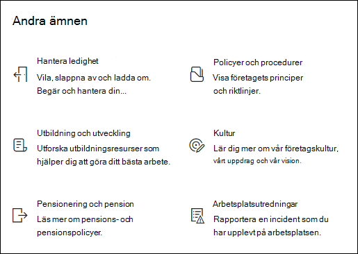 Förhandsgranskning av webbdelen Snabblänkar.