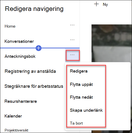 skärmbild av snabbmenyn navigering