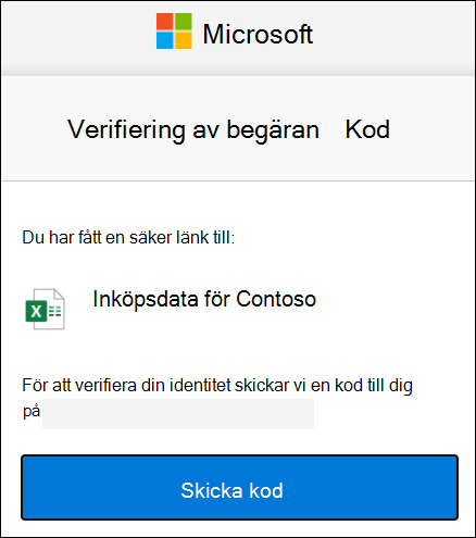 Fönstret för begäran om extern delningskod för OneDrive