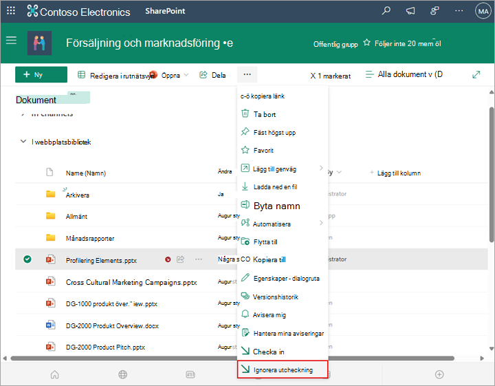 Du kan välja alternativet Ignorera utcheckning om du inte vill behålla någon av dina ändringar.