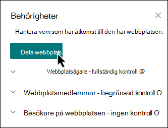 Förhandsgranskning av knappen Dela webbplats