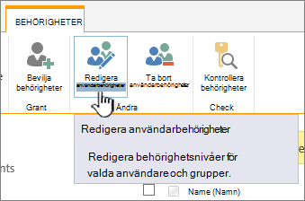 Klicka på Redigera behörigheter om du vill ändra behörighetsnivå