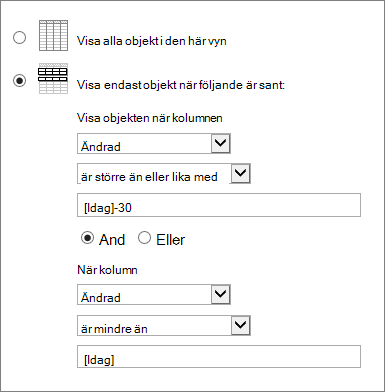 Filter med [Idag]
