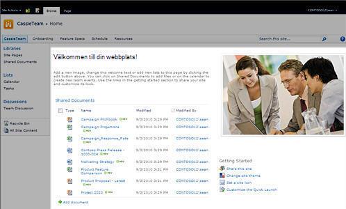 Huvudsidor i SharePoint 2010
