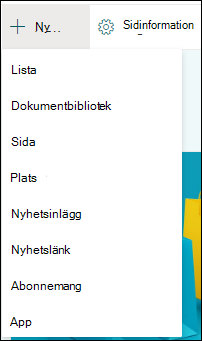 Lägga till ett nytt objekt på en SharePoint-webbplats