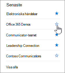 klicka på den ihåliga starten bredvid en webbplats för att följa den.