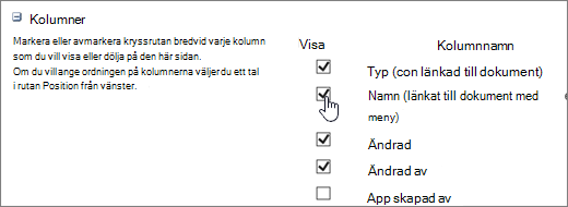 Dialogrutan Kolumnväljare