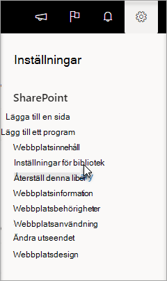 Gå till Inställningar, Inställningar för bibliotek
