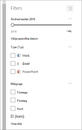 Fönstret Dokumentfilter