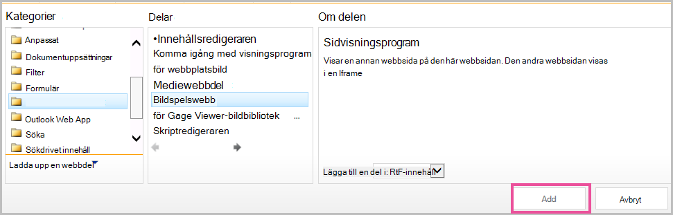 Lägga till webbdel