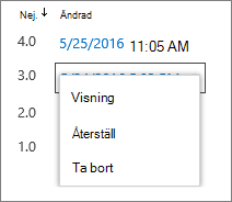 Alternativ för versionshistorik (visa, återställ, ta bort)