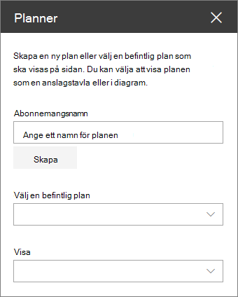 Verktygslåda för webbdelen Planner