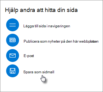 Panelen Höj nivå som visar mallen Spara som sida
