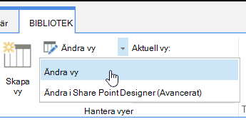 Fliken Bibliotek med Ändra vy markerat