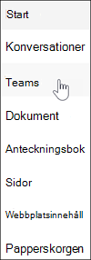 Microsoft Teams-länk i sharepoint-gruppwebbplatsnavigering