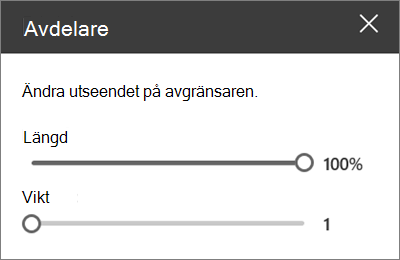 Informationsfönstret för webbdelen Avgränsare i SharePoint Online när du redigerar en webbplats