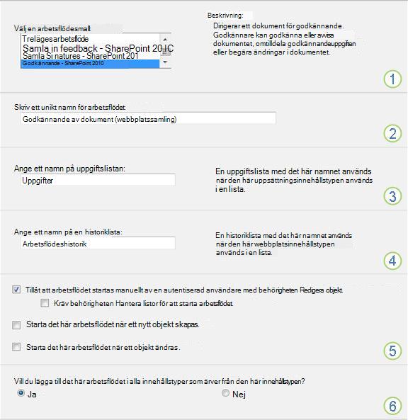 Sida för konfiguration av arbetsflöde