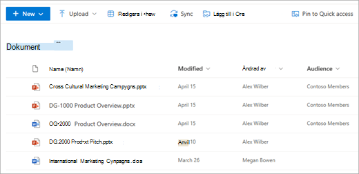 Dokumentbiblioteket i SharePoint.