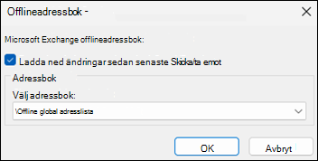 Alternativet Hämta adressbok i Outlook