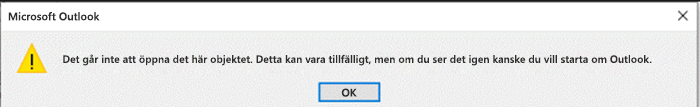 Skärmbild av Outlook-fel