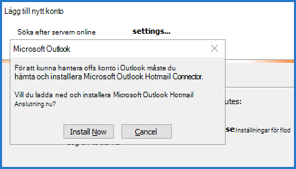 Outlook – Hotmail Connector-uppmaning