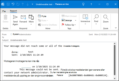 Felet kan inte levereras i Outlook