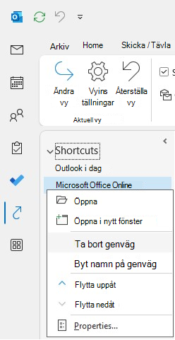 Skärmbild av funktionen Genvägar