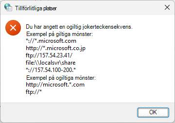 Jokertecken för betrodd webbplats