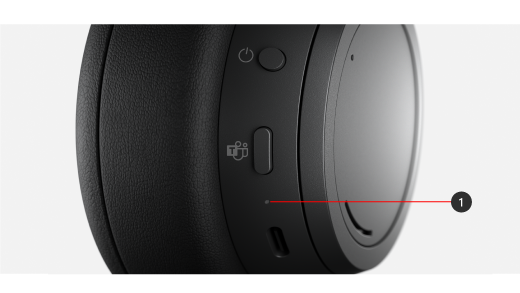 Bildtext som visar ljus på Surface Headphones 2+