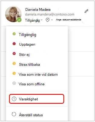 Varaktighet på statusmenyn