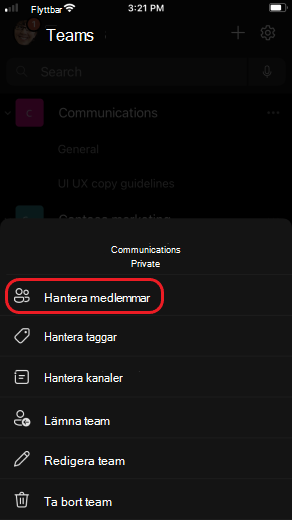 iOS: hantera teammedlemmar