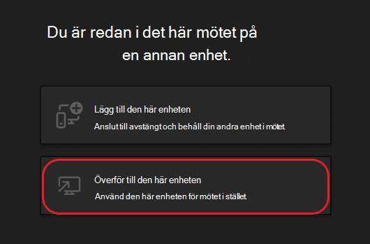 Knappar för att lägga till den här enheten eller överföra den till den här enheten