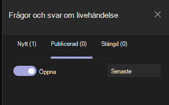 Växlingsknappen säger Öppna
