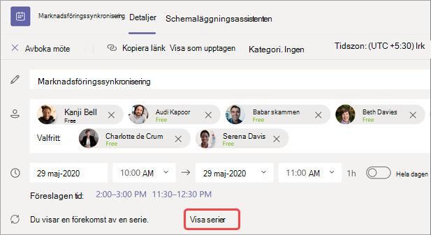 Bild som visar var vyserier är i marknadsföringssynkronisering