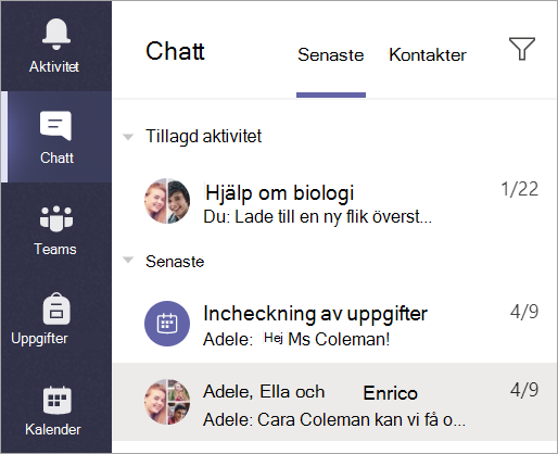 Välj Chatt i appfältet.