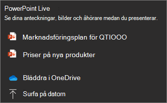 PowerPoint Live filalternativ för delning