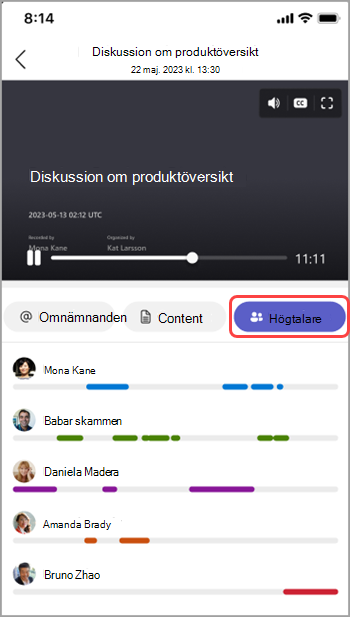 Visa talare i Teams-mötessammanfattningen.