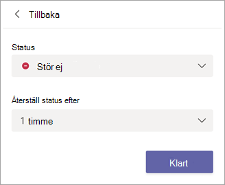 Ange status och varaktighet