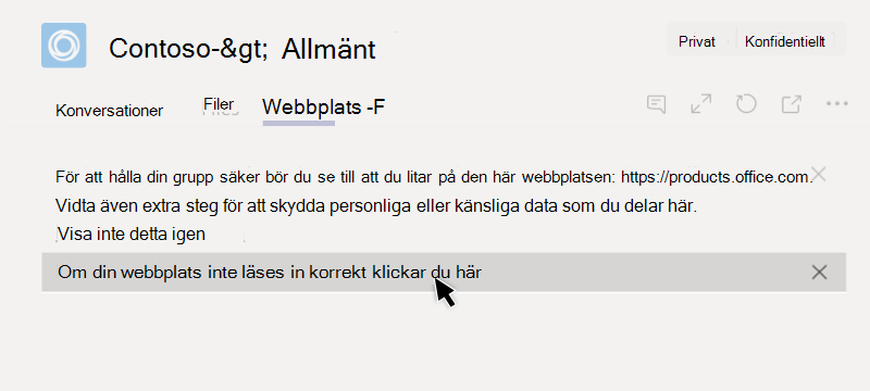 Webbplatsen kunde inte läsas in på en flik