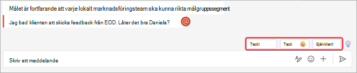 Skärmbild som visar föreslagna svar i chatten