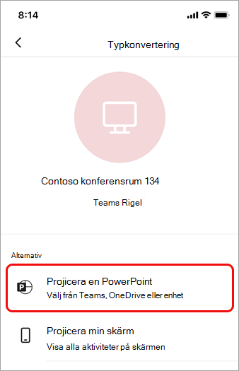 Tryck på Projicera en PowerPoint