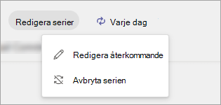 Skärmbild som visar alternativ för att redigera serier för en publicerad uppgiftslista.