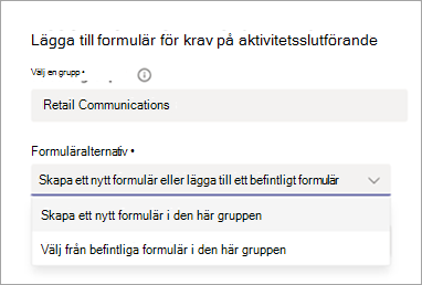 Skärmbild som visar alternativ för att lägga till ett formulärkrav för en uppgift.