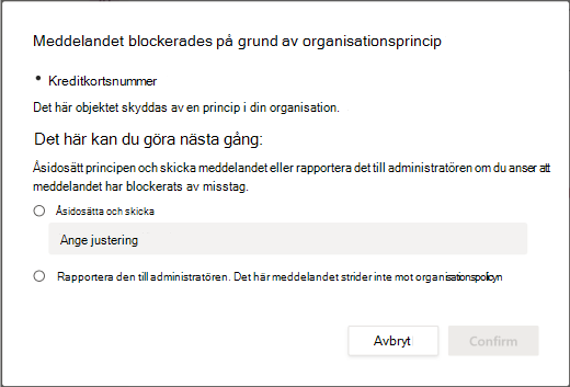 Åsidosätt alternativ för princip för skydd mot dataförlust i organisationen