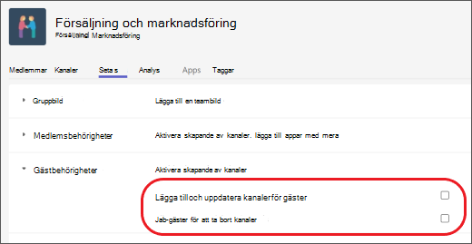 Ange gästbehörigheter i Teams.