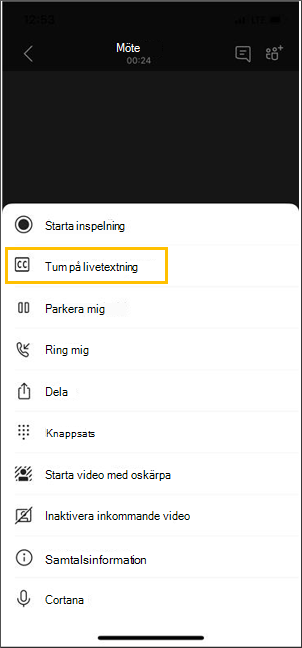 Knapp för att aktivera livetextning