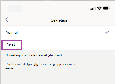 Inställningar för privat kanal.