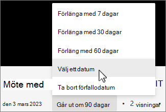 Menyn Förfallotid för inspelning